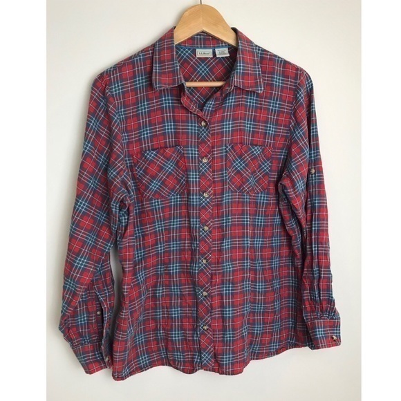 LL Bean plaid button down women’s size medium - Picture 1 of 5